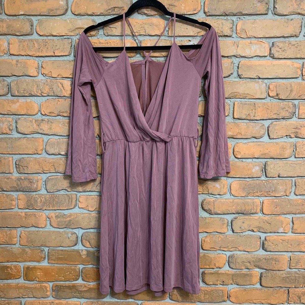 Lumiere Long Sleeve Mini Dress Womens Size Small Criss Cross Back Mauve NWT